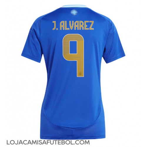 Camisa de Futebol Argentina Julian Alvarez #9 Equipamento Secundário Mulheres Copa America 2024 Manga Curta